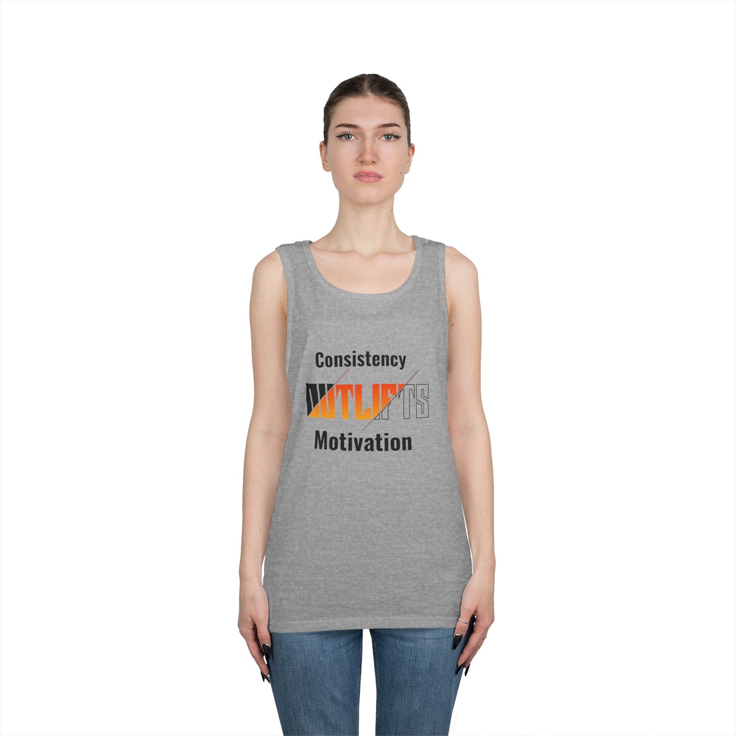 Motivational Gym Tank Top for Fitness Enthusiasts, Workout Gear, Unisex Activewear, Fitness Gifts, Consistency Outlifts Motivation