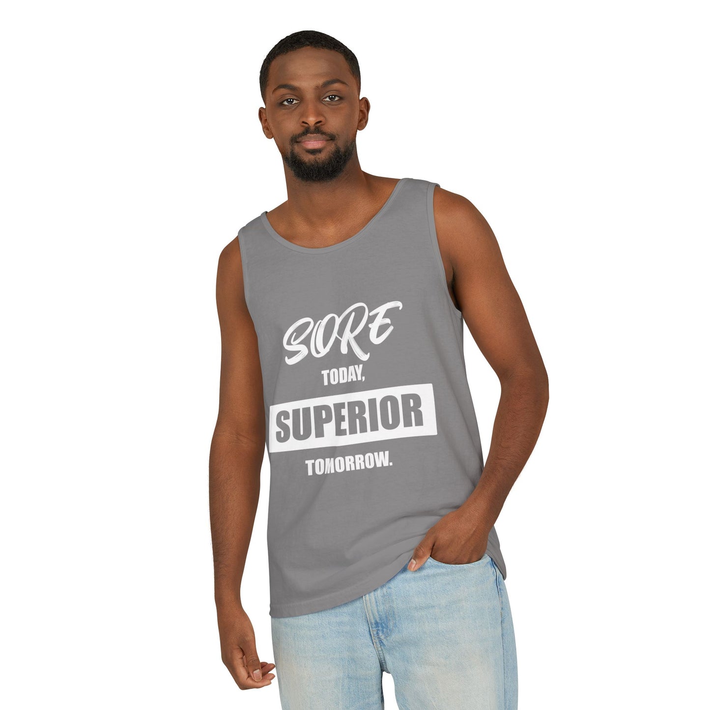 SORE TODAY, SUPERIOR TOMORROW Tank Top, Motivational Gym Wear, Unisex Athletic Shirt, Fitness Apparel, Summer Workout Top
