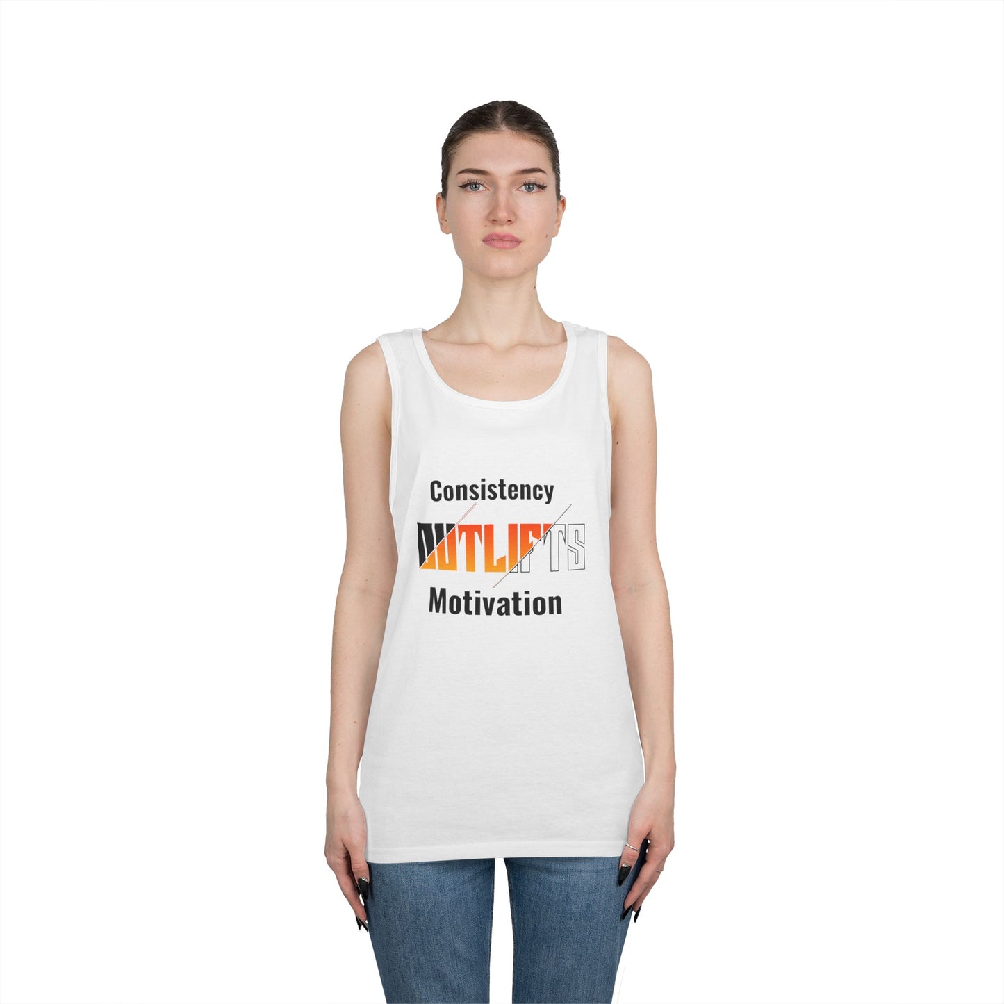 Motivational Gym Tank Top for Fitness Enthusiasts, Workout Gear, Unisex Activewear, Fitness Gifts, Consistency Outlifts Motivation